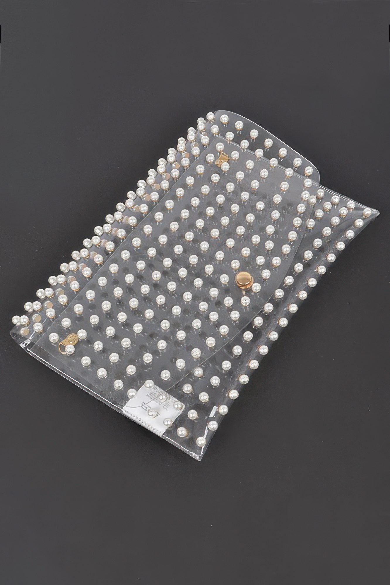 Faux Pearl Studded Transparent Envelope Clutch-53509