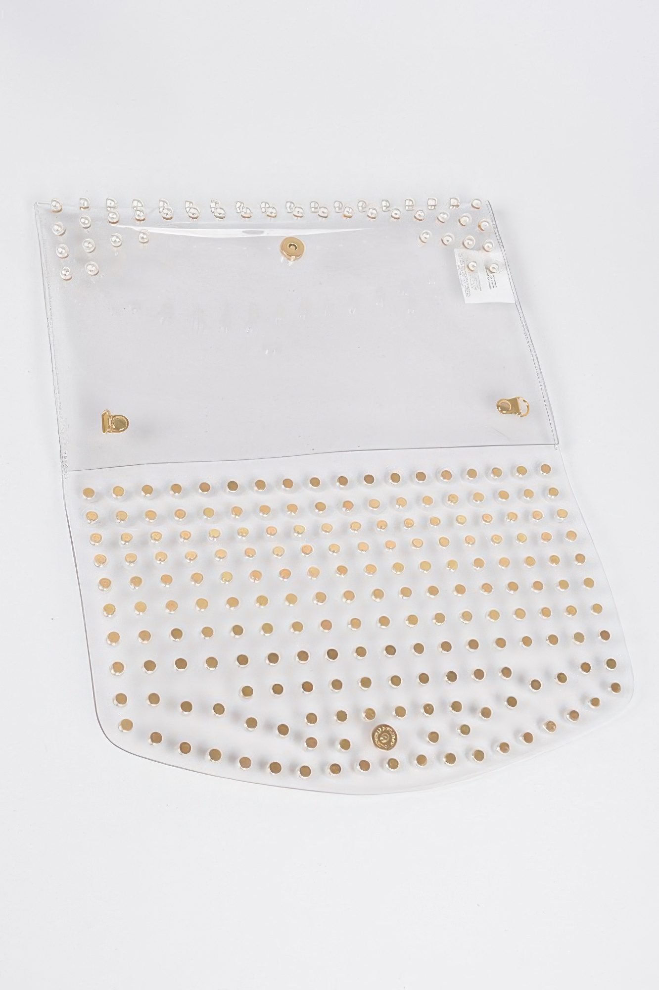 Faux Pearl Studded Transparent Envelope Clutch-53509