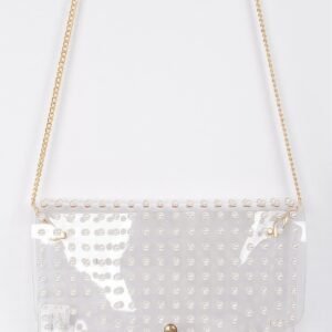 Faux Pearl Studded Transparent Envelope Clutch-53509