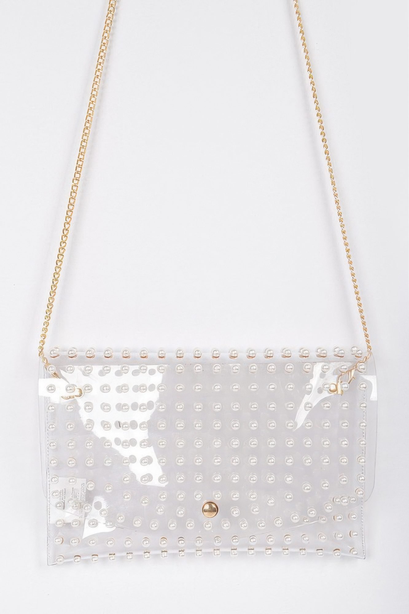 Faux Pearl Studded Transparent Envelope Clutch-53509