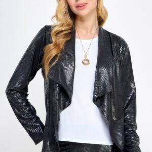 Long Sleeve Pleather Snake Skin Look Jacket-53289