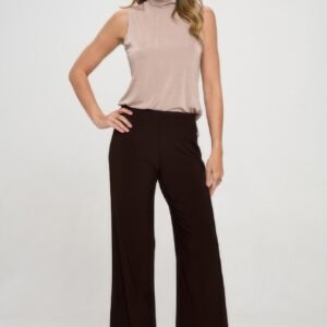 Elastic Waistband Flared Pants Navy