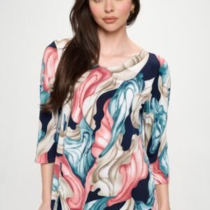 Hit Round Neck 3/4 Sleeve Slit Top-53337