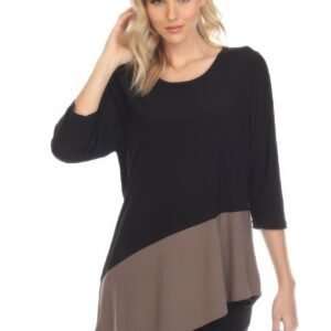 Color Block Quarter Sleeve Top-53553