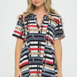 Notch Neck Rolled Short Sleeve Top-53570