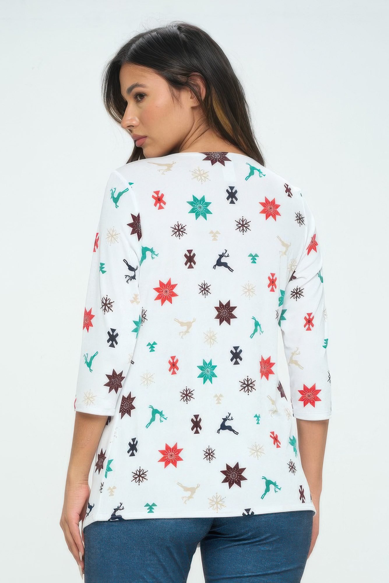 Bns Round Neck 3/4 Sleeve Slit Top-53622