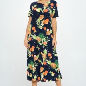 Short Sleeve And Soft Round-Neckline Long Dress-53862