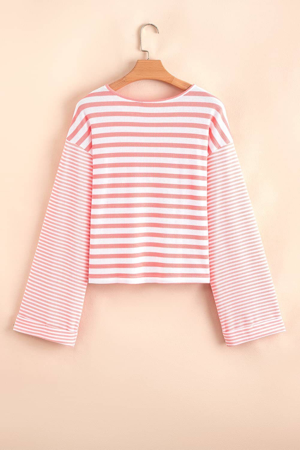 Pink Stripe Textured Contrast Dropped Long Sleeve Top
