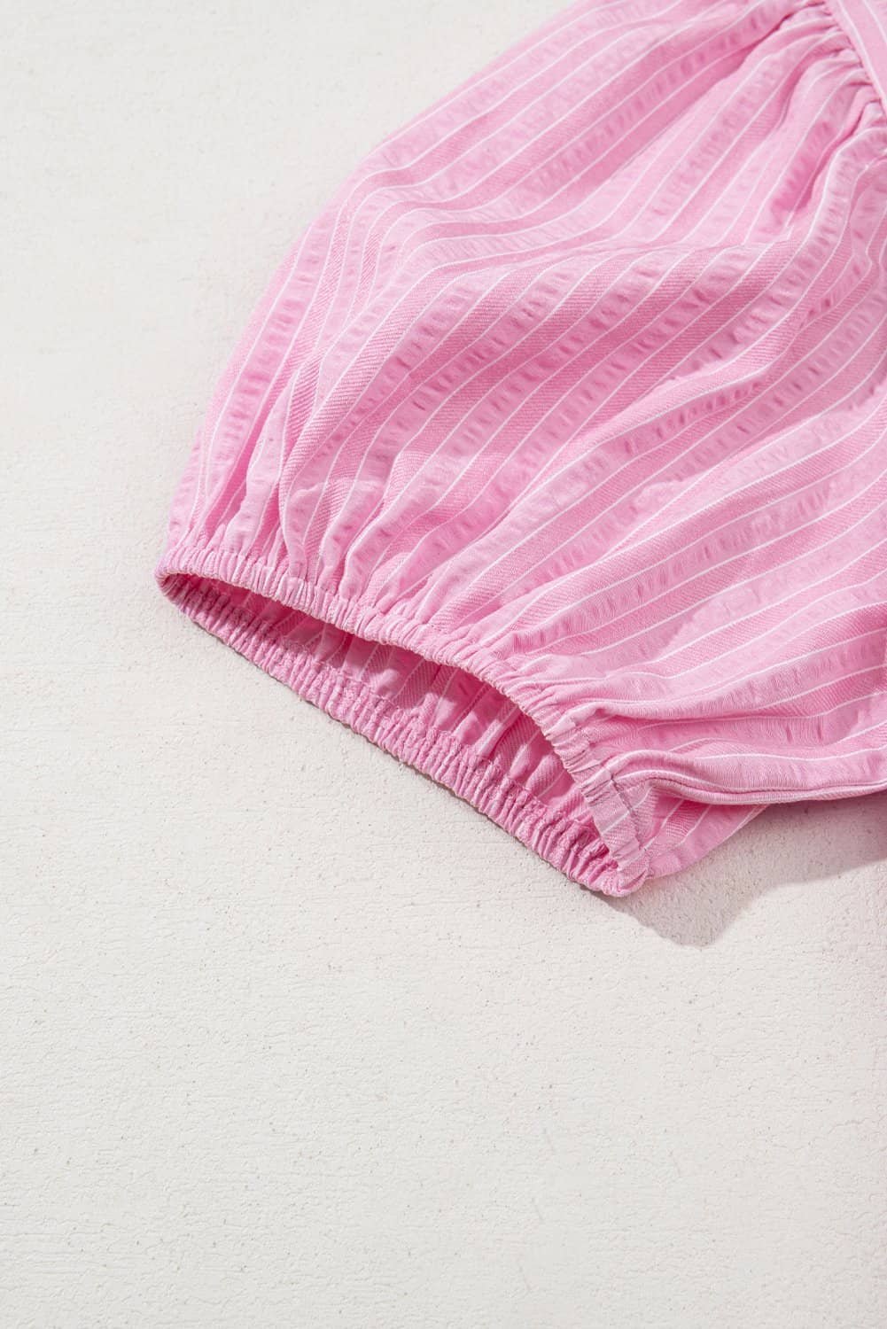 Pink Stripe V Neck Puff Short Sleeve Maxi Dress