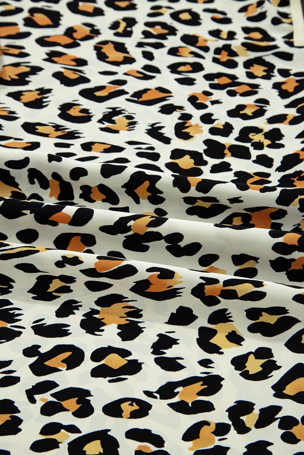 Khaki Leopard Print Contrast Striped V Neck Blouse