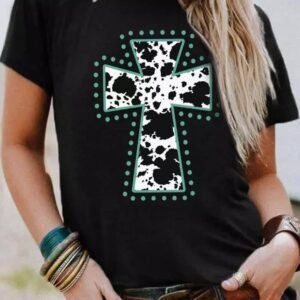 Black Animal Print Cross Graphic Tee