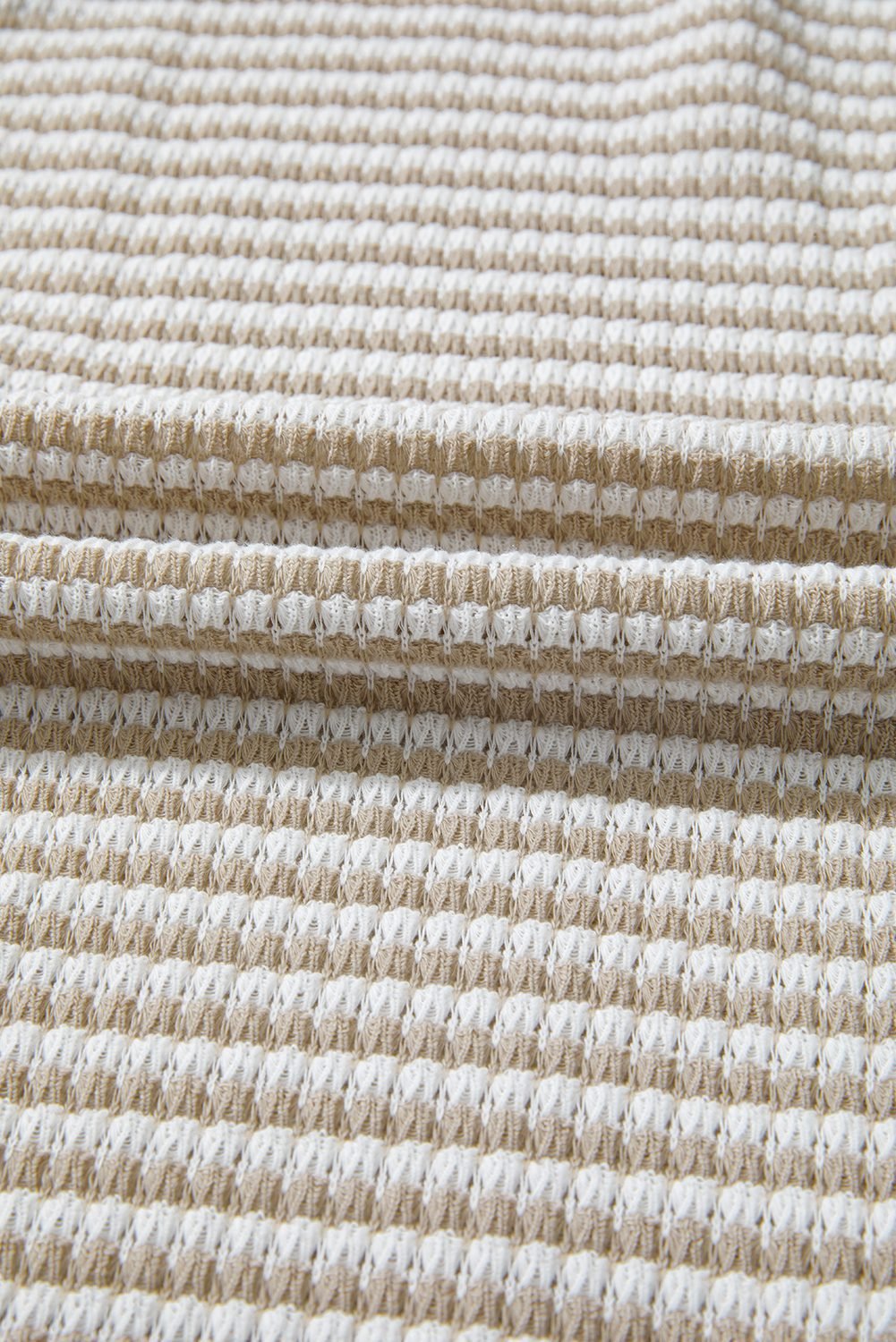 Brown Stripe Plus Size Breathable Knit Ribbed Trim Long Sleeve Top