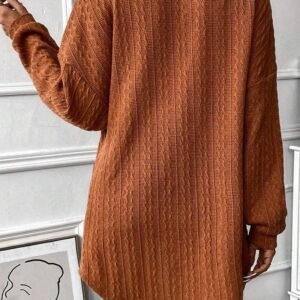 Chestnut Textured Knit Side Pockets Open Front Cardigan