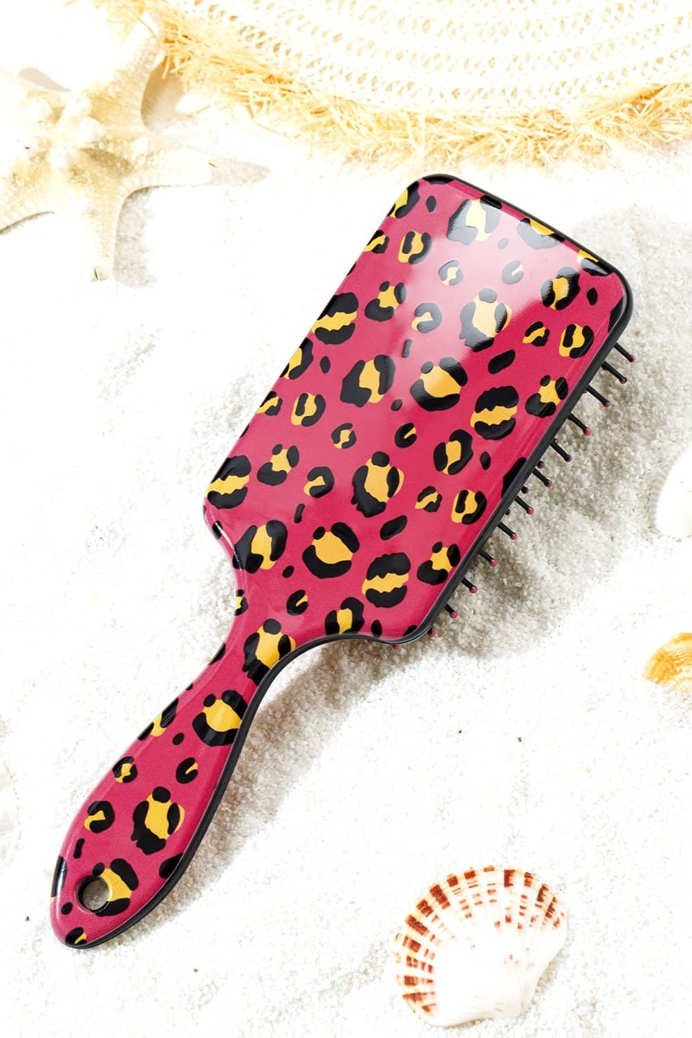 Strawberry Pink Leopard Print Long Handle Air Cushion Comb