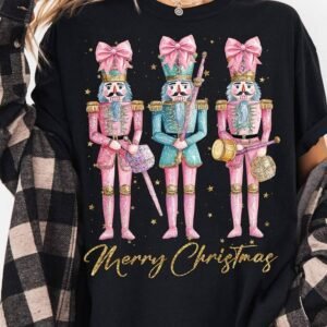 Black Nutcracker Merry Christmas Printed Crewneck T Shirt