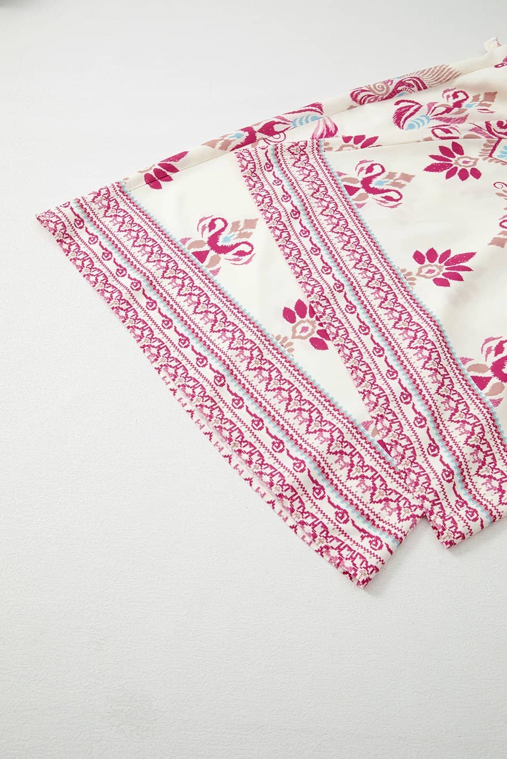 Rose Boho Printed Shirred High Waist Flowy Wide Leg Pants