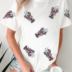 White Sequined Lobster Crewneck Tee