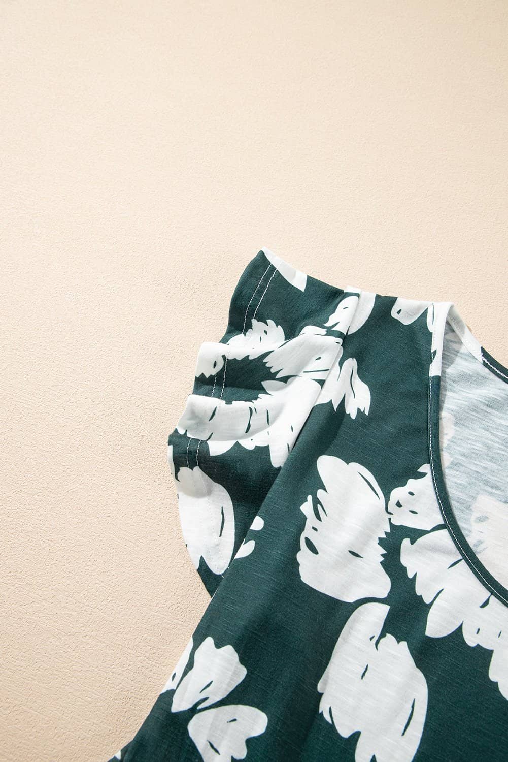 Green Floral Print Ruffle Sleeve Empire Waist Mini Dress