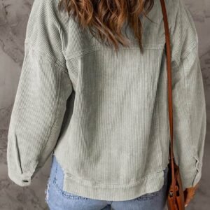 Sky Blue Raw Hem Flap Pockets Cropped Corduroy Jacket