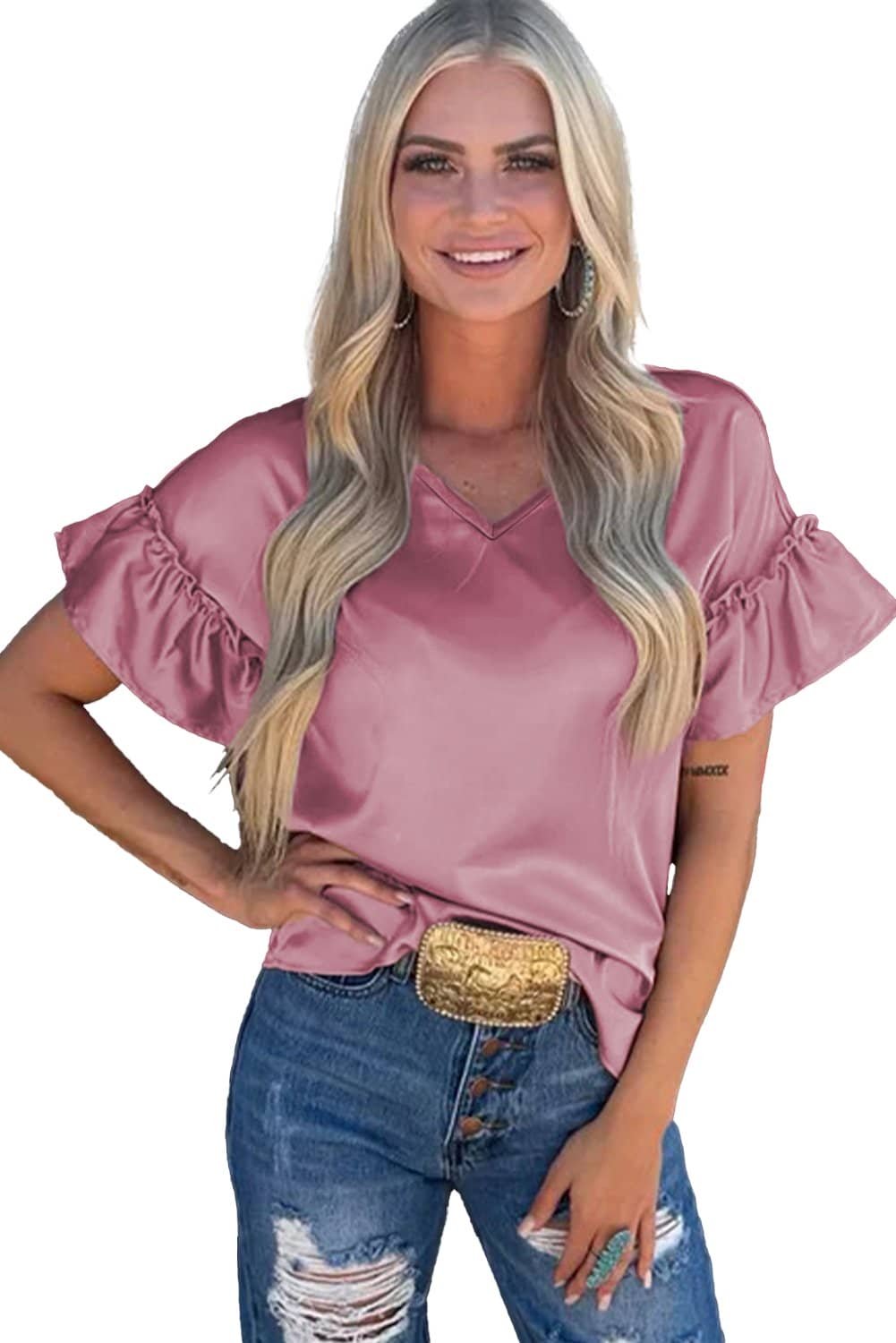 Toadstool Satin Ruffle Sleeve Top