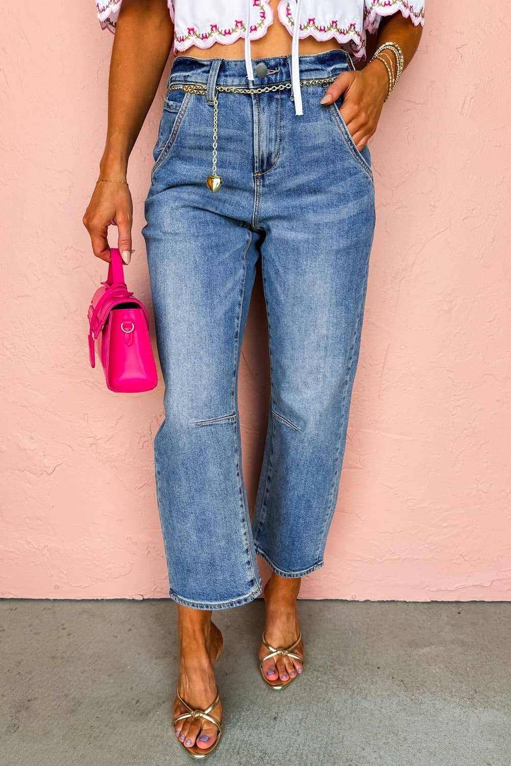 Dusk Blue High Waist Straight Leg Ankle Jeans