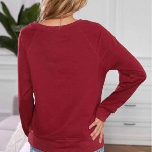 Wine Red Solid Crew Neck Pullover Sweatshirt
