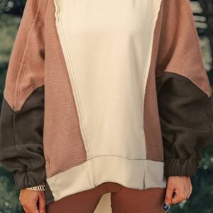 Beige Oversized Color Block Patchwork High Low Hoodie