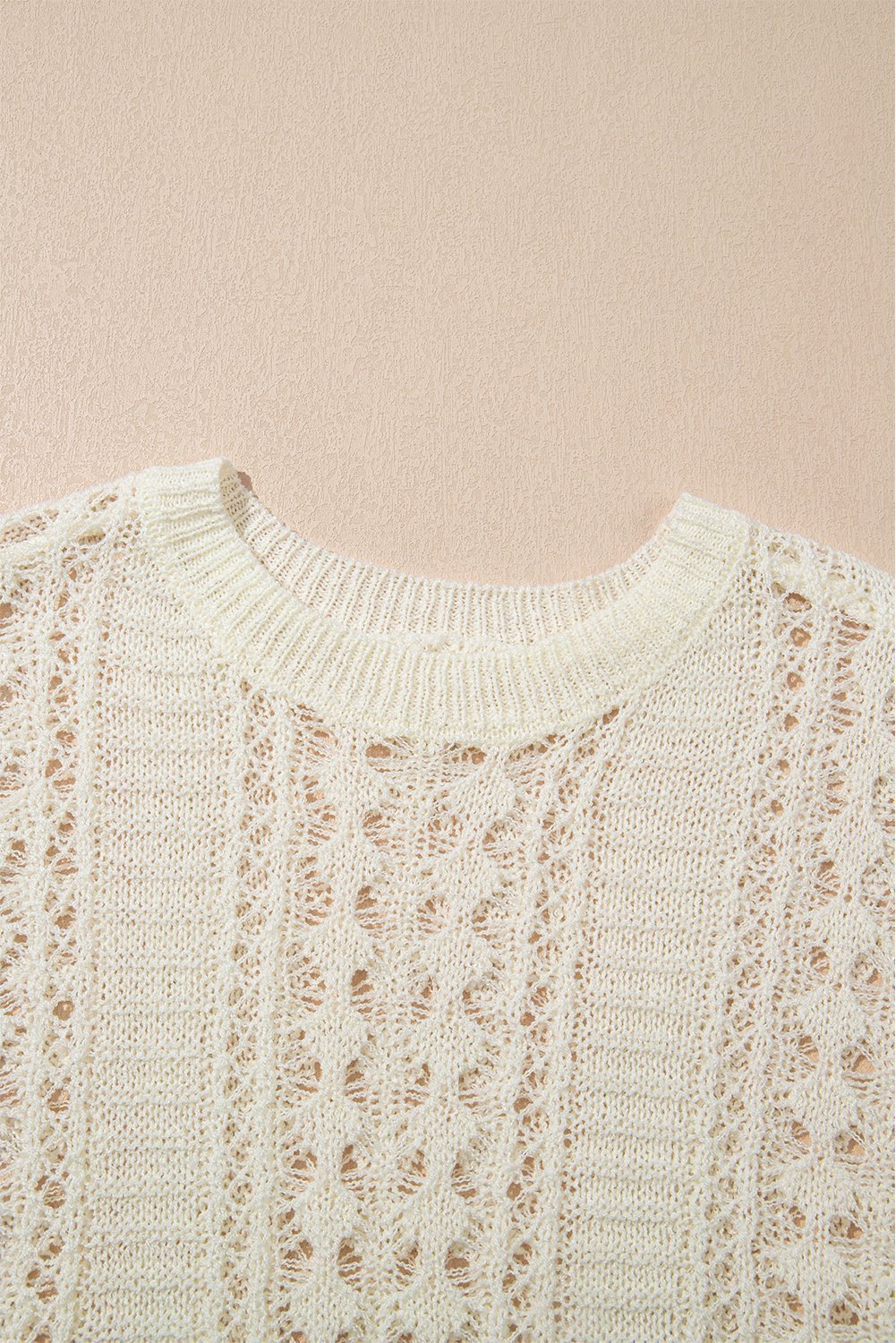 White Hollow Out Knit Bracelet Sleeve Drop Shoulder Sweater