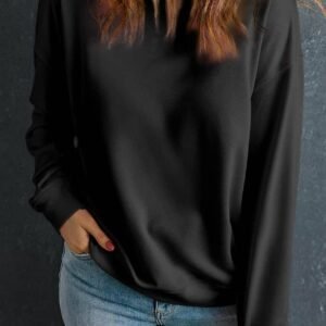 Black Solid Classic Crewneck Pullover Sweatshirt