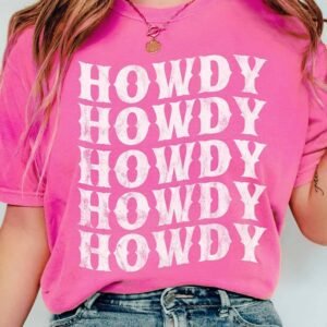 Sachet Pink Howdy Graphic Western Crew Neck Tee