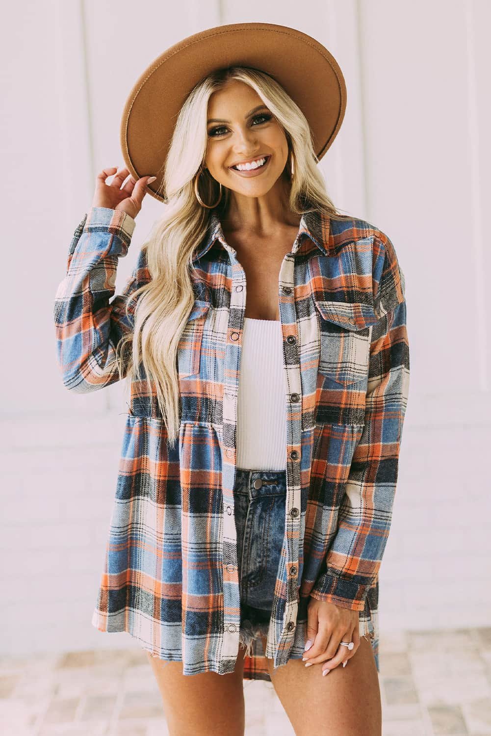 Multicolor Plaid Button Down Ruffled Shirt Jacket