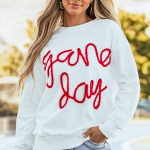 White Tinsel Game Day Drop Shoulder Graphic Sweatshirt