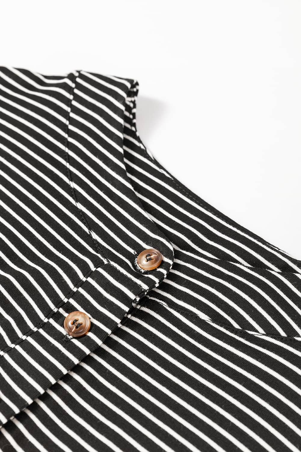 Black White Striped Print Buttoned Wide Leg Sleeveless Jumpsuit