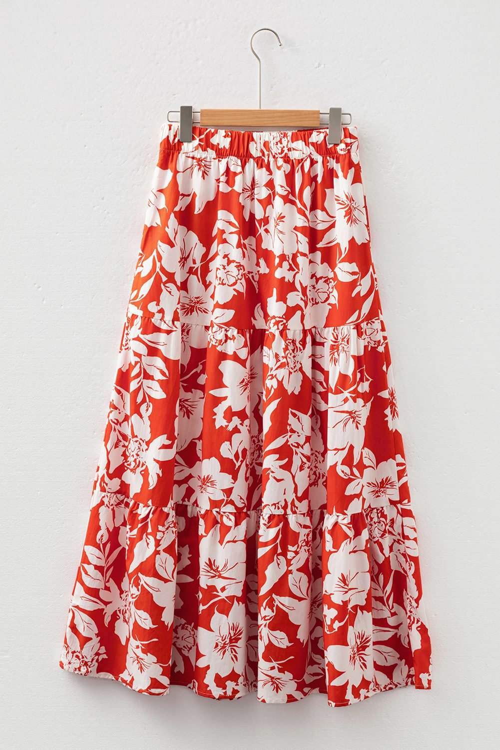 Red High Split Floral Western Cowgirl Maxi Skirt
