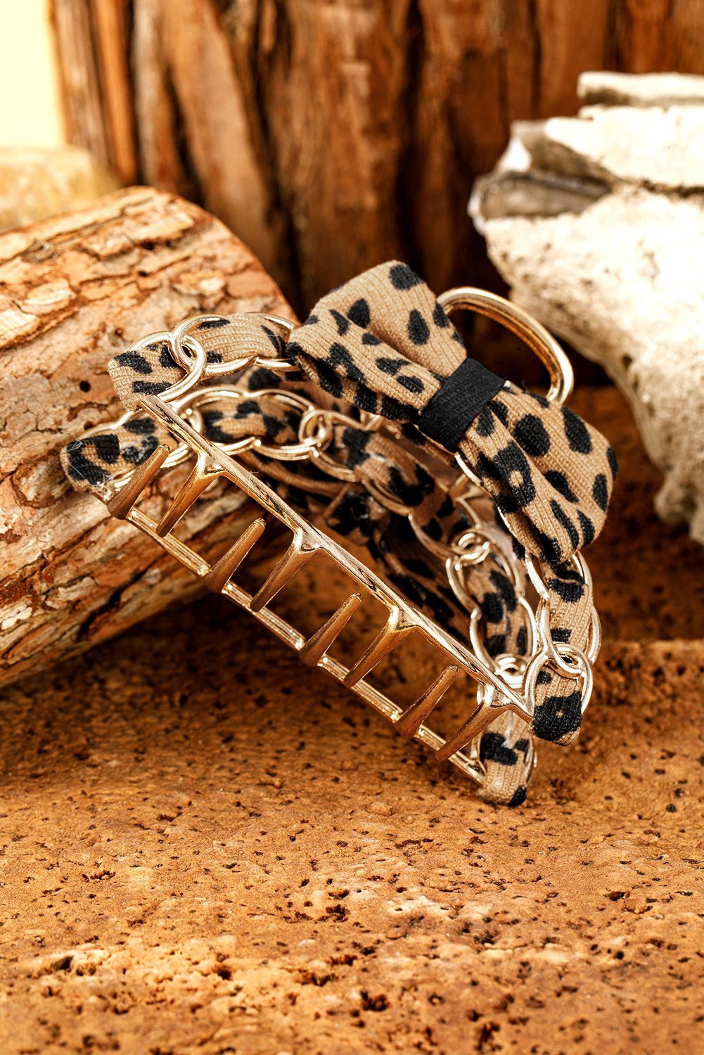 Camel Leopard Print Bow Decor Alloy Hair Claw Clip