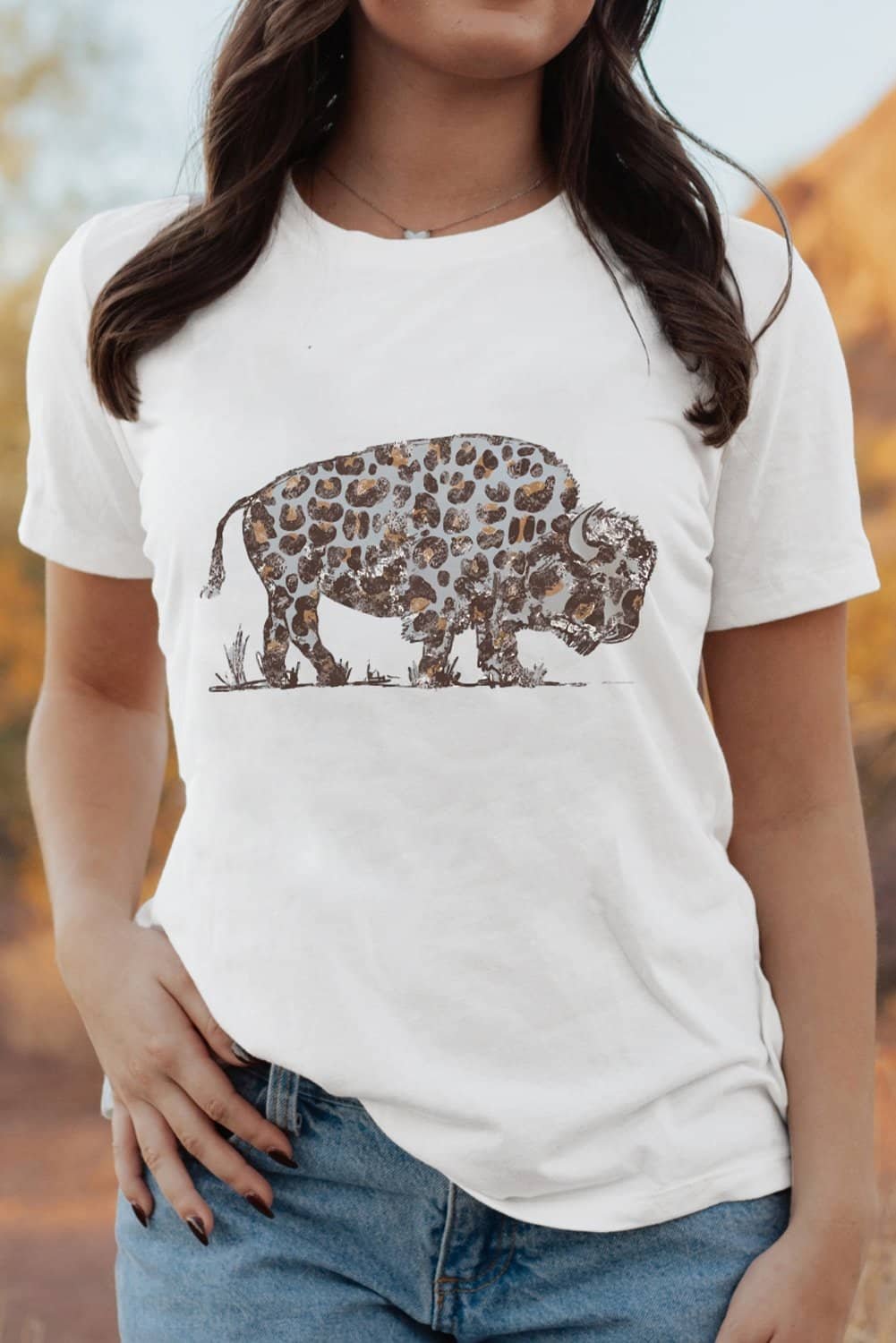 White Leopard Western Buffalo Graphic Tee
