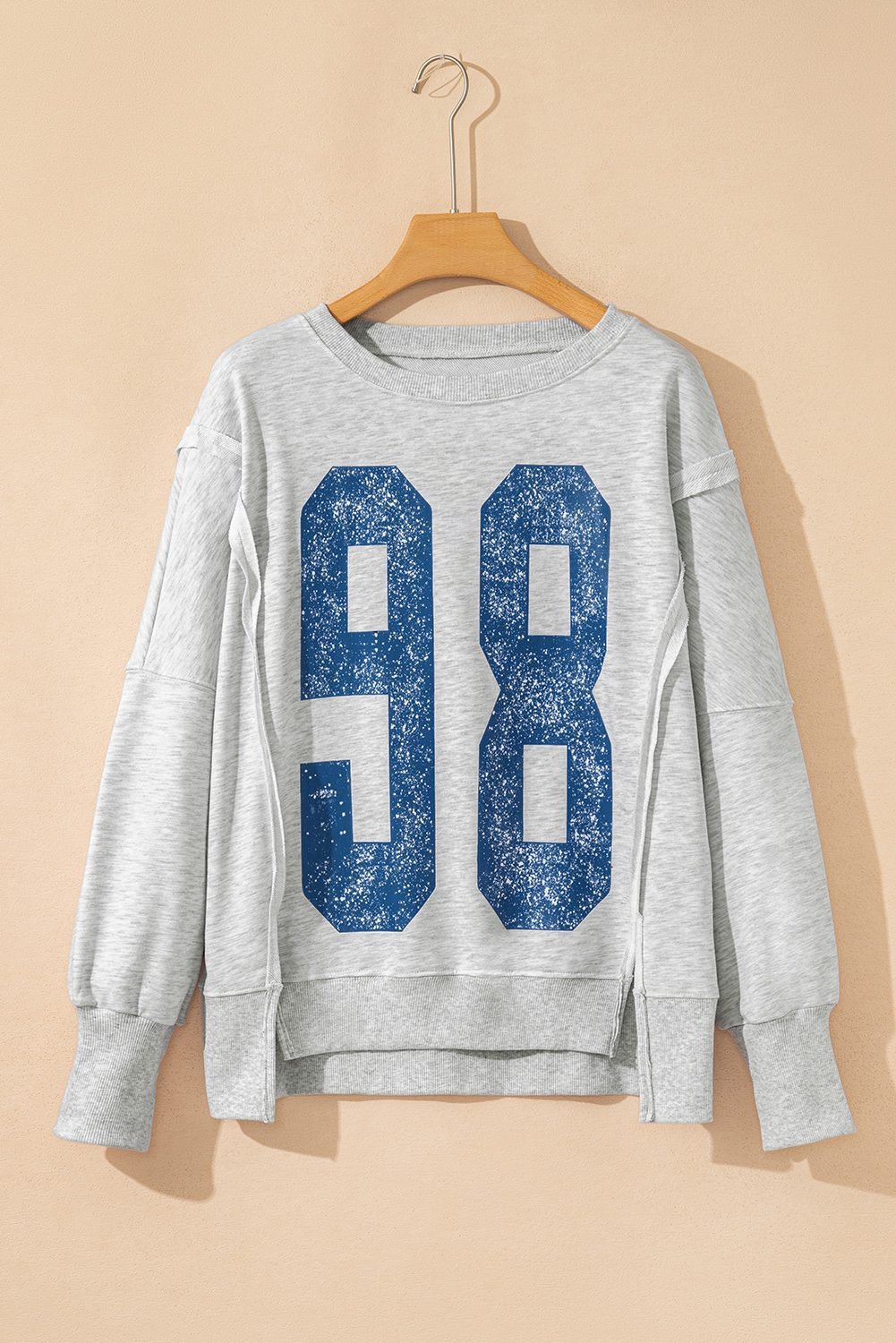 Light Grey Faded Varsity Print Loose Pullover Top