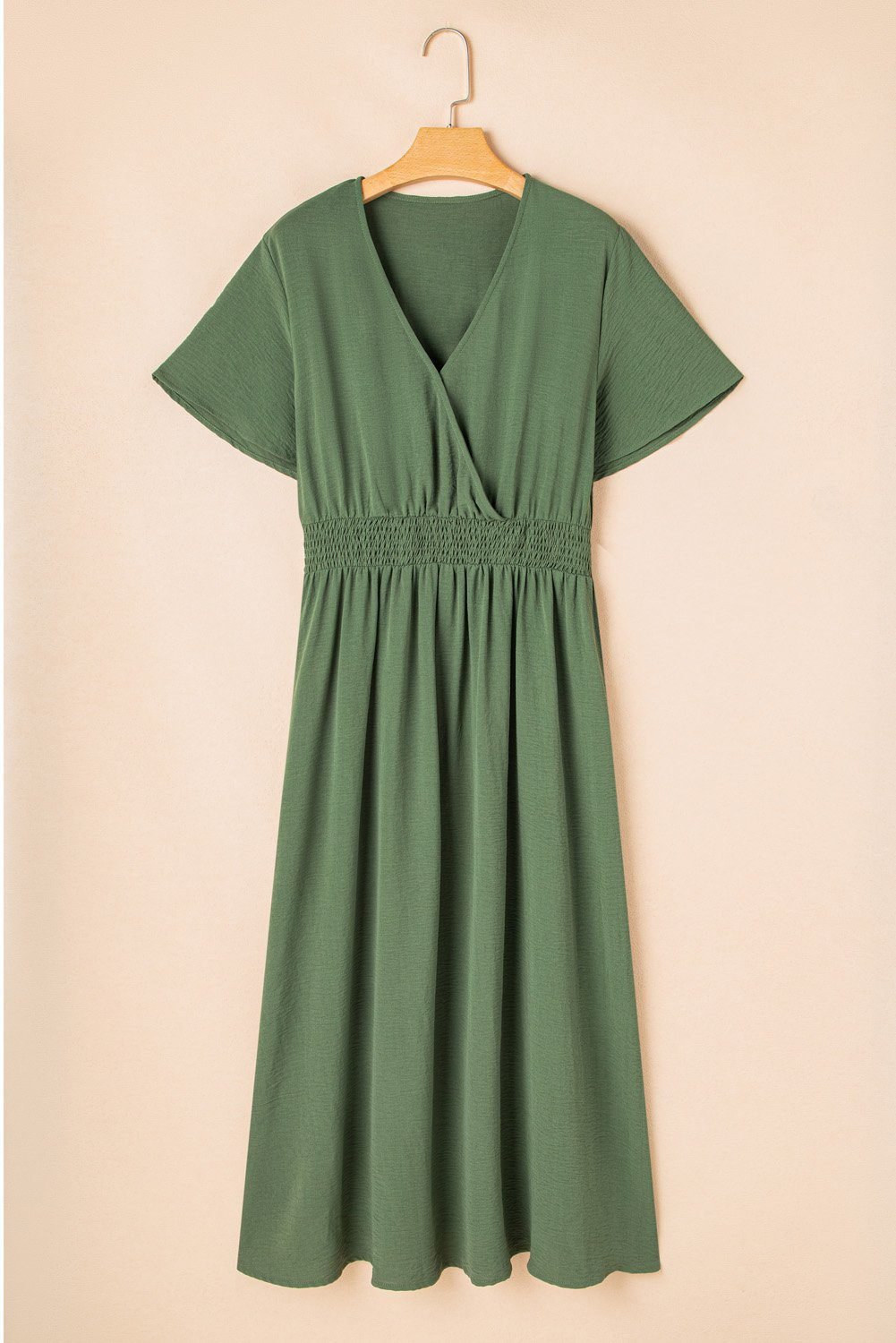 Four Leaf Clover Surplice Neckline Shirred High Waist Plus Size Maxi Dress