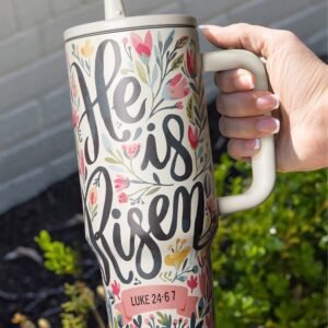 White He Is Risen Flower Print Stainless Steel Tumbler 40Oz