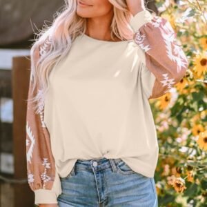 Apricot Western Print Patch Long Sleeve Top