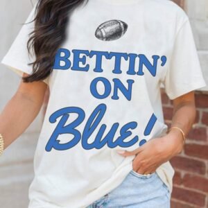 White Rugby Football Bettin On Blue Graphic Crewneck T Shirt