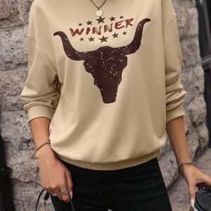 Khaki Winner Steer Head Graphic Sweatshirt