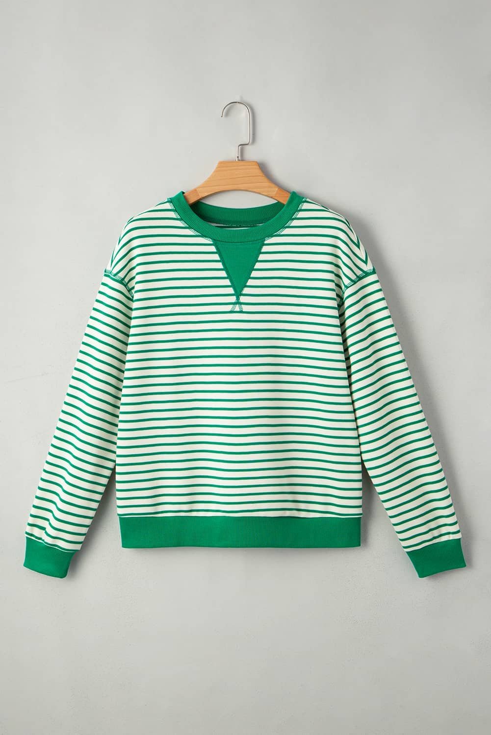 Bright Green Striped Exposed Seam Patchwork Loose Pullover Top