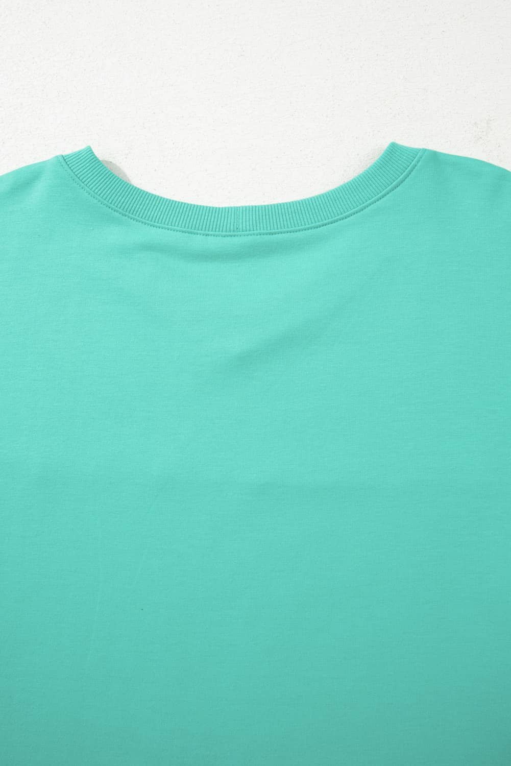 Sea Green Drop Shoulder V Neck Pullover Top And Drawstring Short Plus Size Set