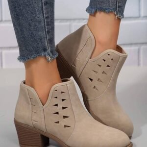 Parchment Cut Out Suede Pointed Toe Heeled Ankle Boots