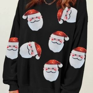 Black Santa Claus Sequin Graphic Sweatshirt
