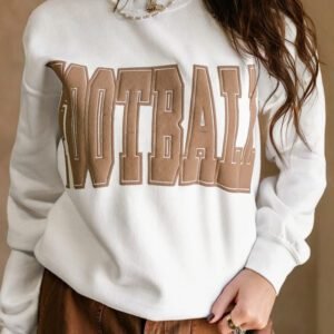 White Football 3D Letter Graphic Crew Neck Sweatshirt