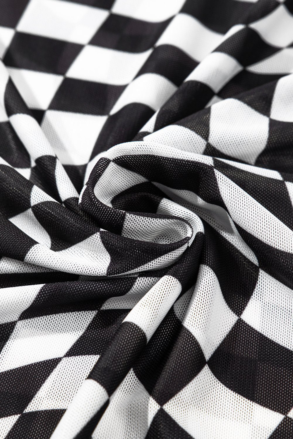 Black Checker Mesh Crew Neck T Shirt