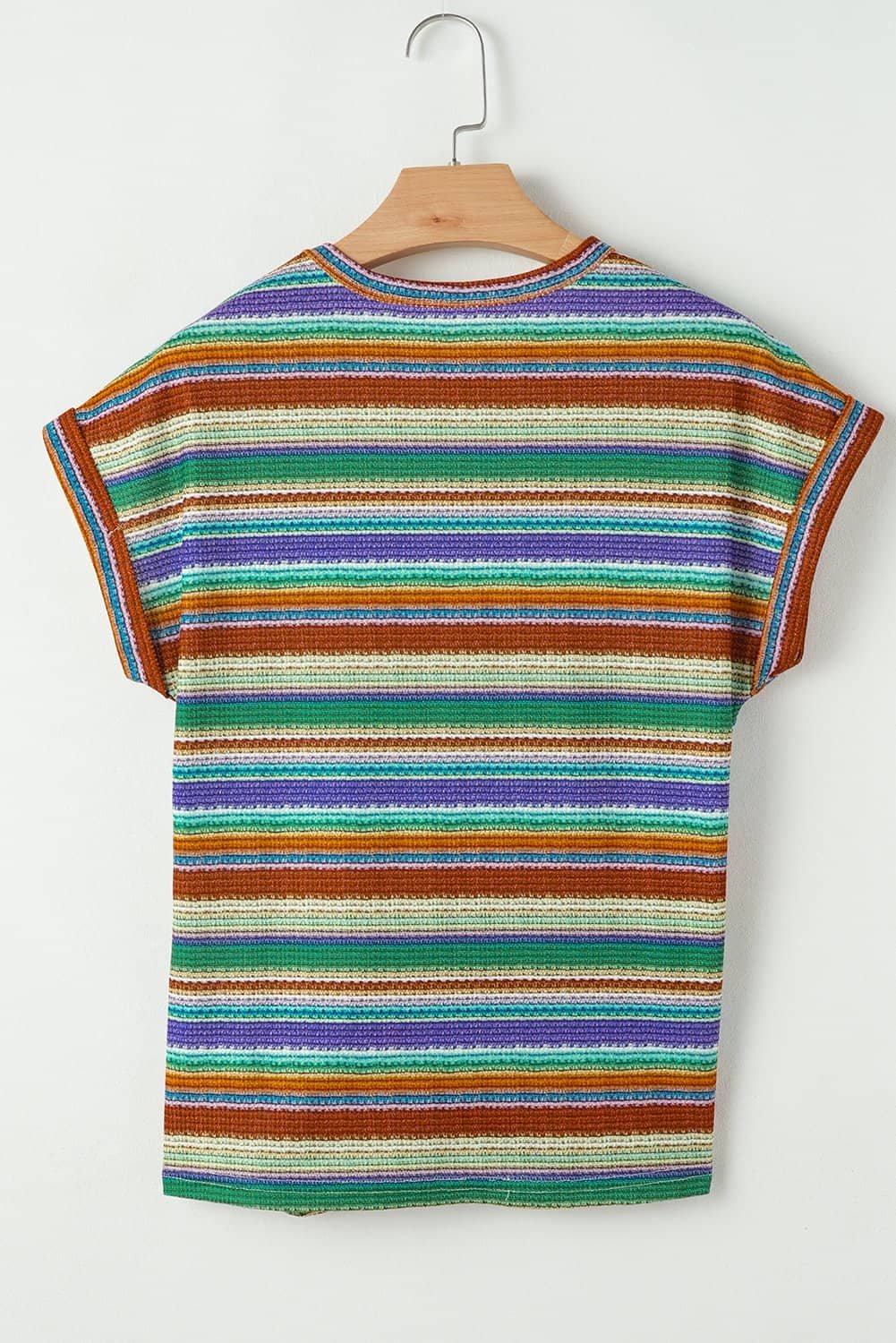 Multicolour Striped Pattern Twist Hem Short Sleeve Top