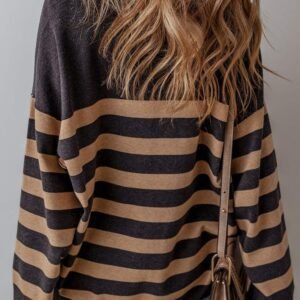 Black Stripe Collared Quarter Zipper Oversized Sweater